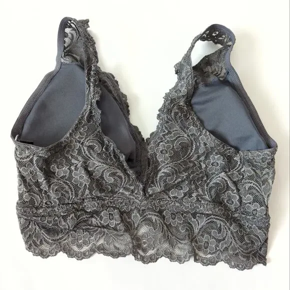 smart & sexy Womens Bralette Top Large Longline Padded Gray Blue Lace Long EUC - Picture 2 of 6